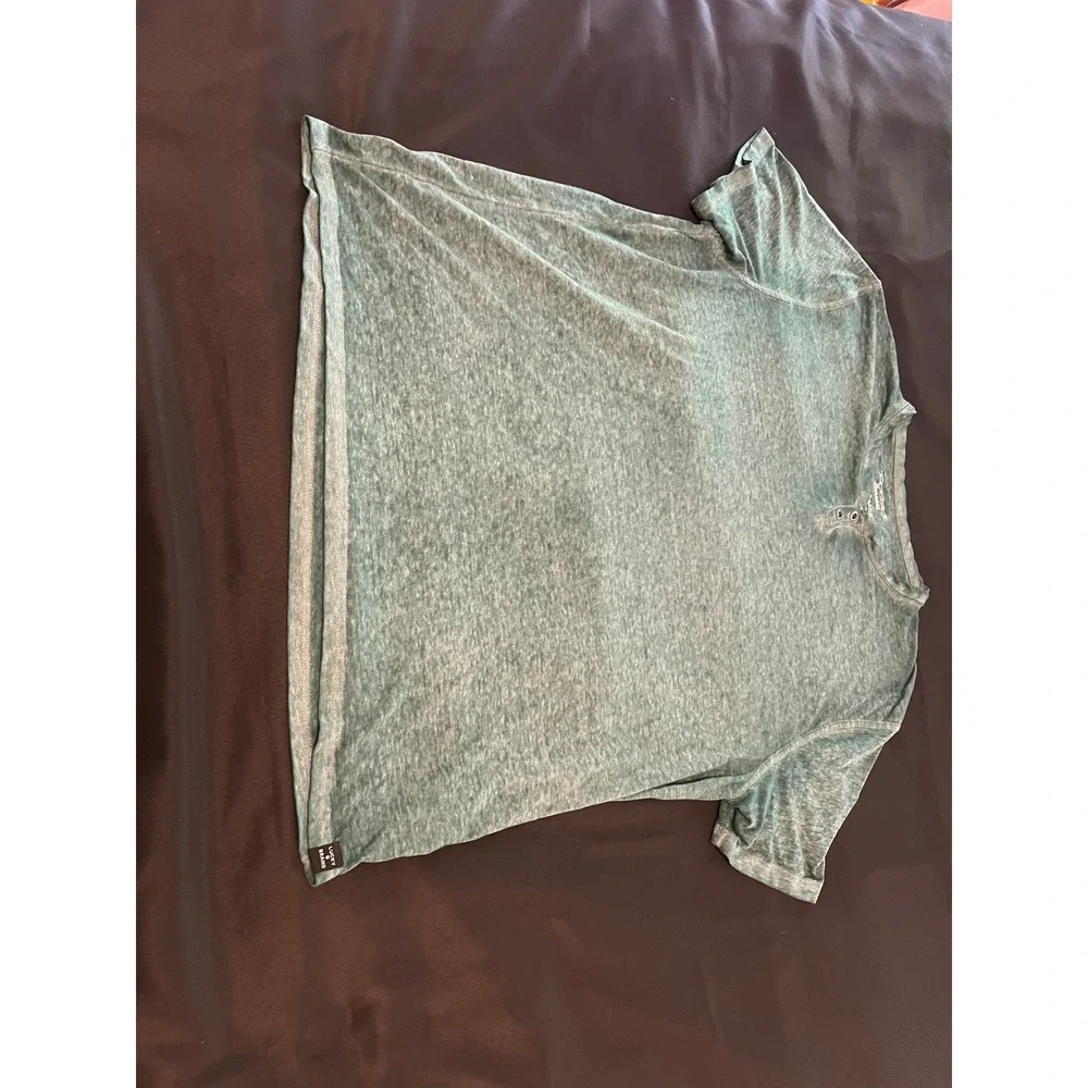 Lucky Brand Venice Burnout Henley Shirt Mens XXL Green Short Sleeve Tee